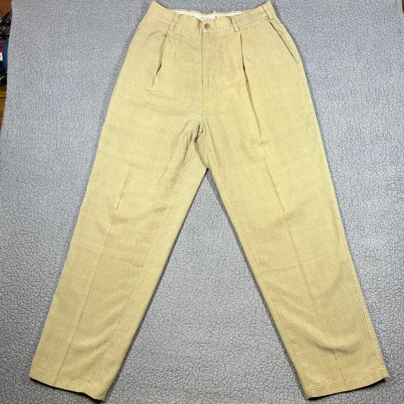 Tommy Bahama Other - ommy Bahama Pants Mens 36 (32x31) Relaxed Tan Plaid Pleated Tencel Trousers